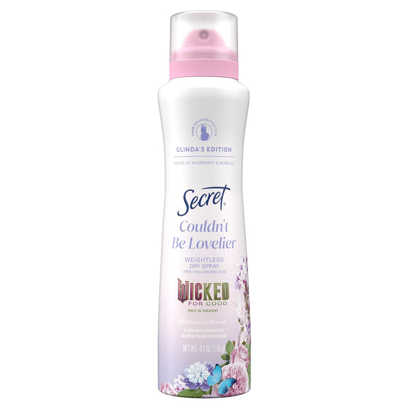 Secret Dry Spray Antiperspirant, Glinda’s Edition Couldn’t Be Lovelier, Raspberry & Bubbles, 4.1 oz