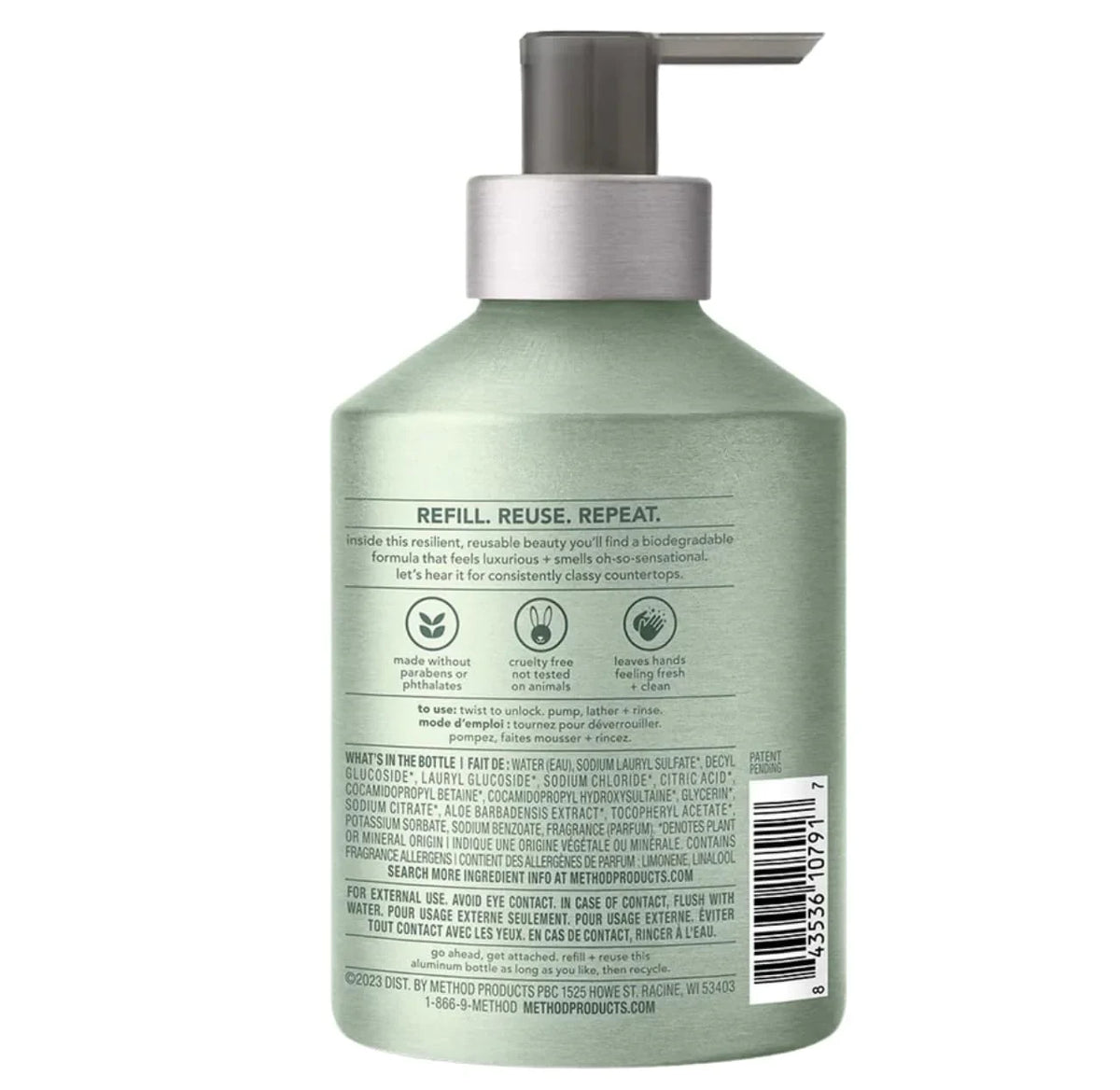 Method Gel Hand Wash, Premium Aluminum Pump Bottle, Sage + Wild Mint, 12 Oz -
