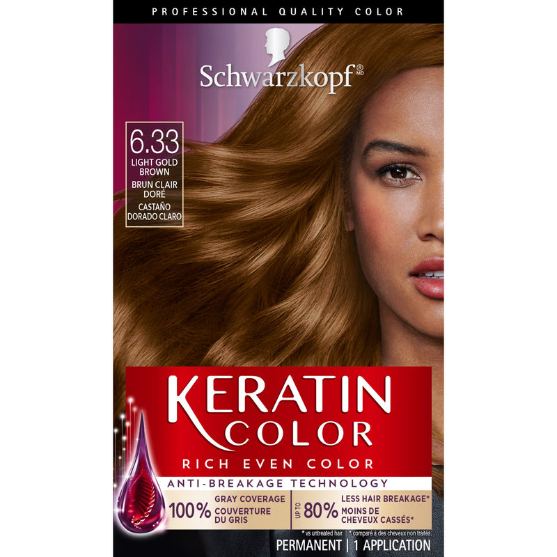 Schwarzkopf Keratin Color Permanent Hair Color, 6.33 Light Gold Brown