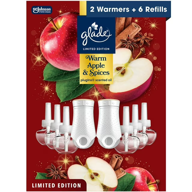 Glade PlugIns Scented Oil, Warm Apple & Spices, 2 Warmers + 6 Refills