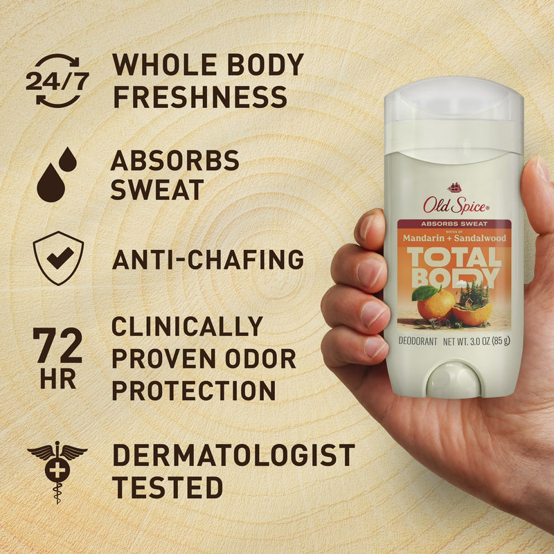 Old Spice Total Body Deodorant, Mandarin + Sandalwood, 3oz