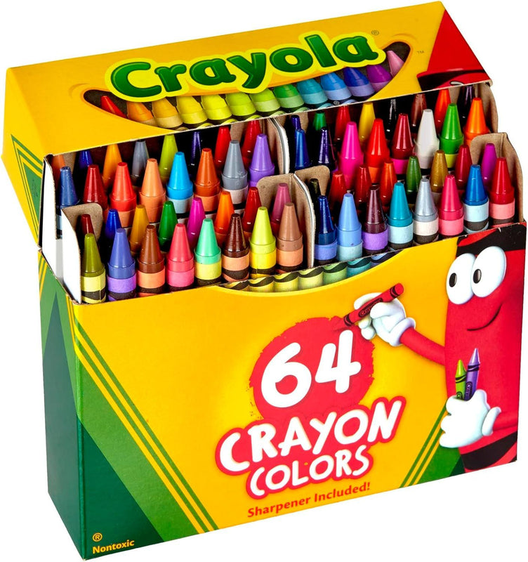 Crayola Assorted Colors Crayon Box with Built-In Sharpener, 64 Ct
