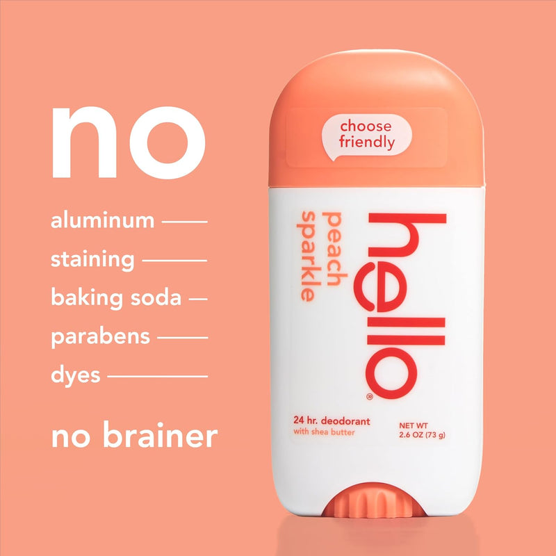 Hello Aluminum-Free Deodorant, Peach Sparkle, 2.6oz