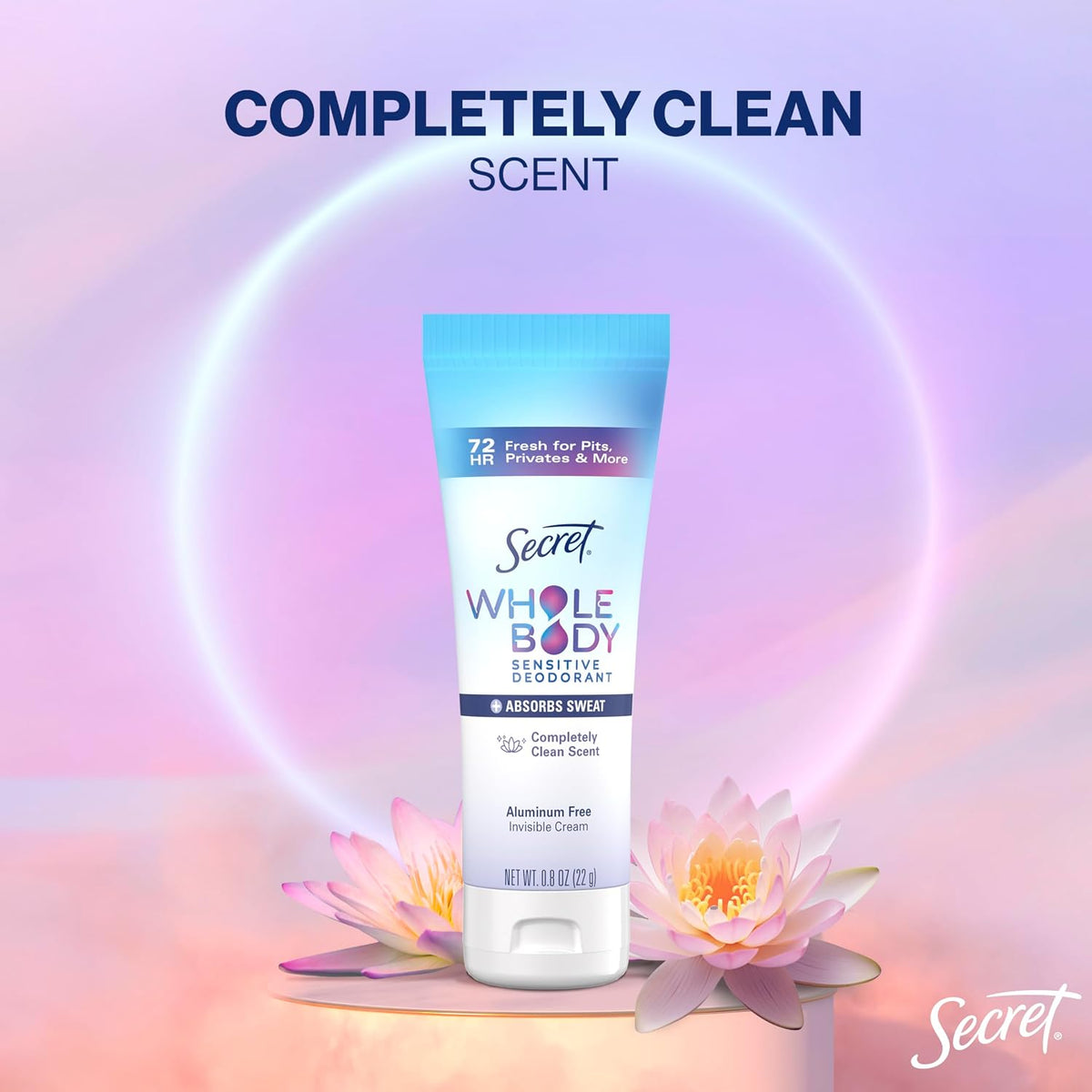 Secret Whole Body Sensitive Deodorant Invisible Cream, Clean Scent, 0.8oz, Travel Size, 6-Pack -