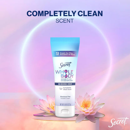 Secret Whole Body Sensitive Deodorant Invisible Cream, Clean Scent, 0.8oz, Travel Size, 6-Pack -