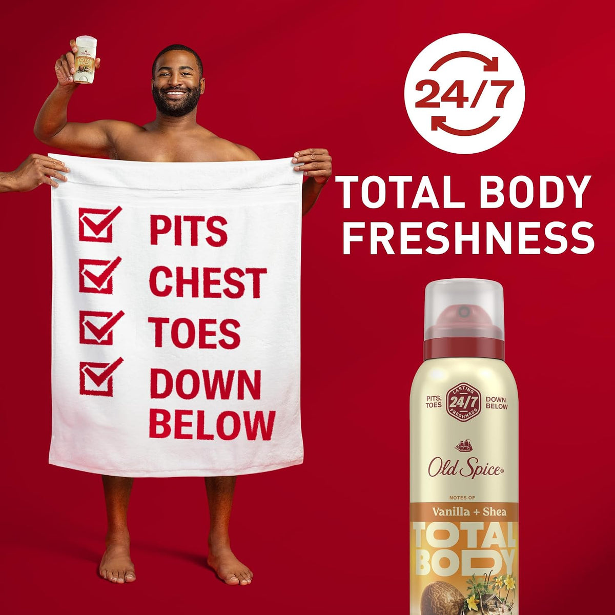 Old Spice Total Body Deodorant Spray, Vanilla & Shea, Travel Size, 1oz, 6-Pack -