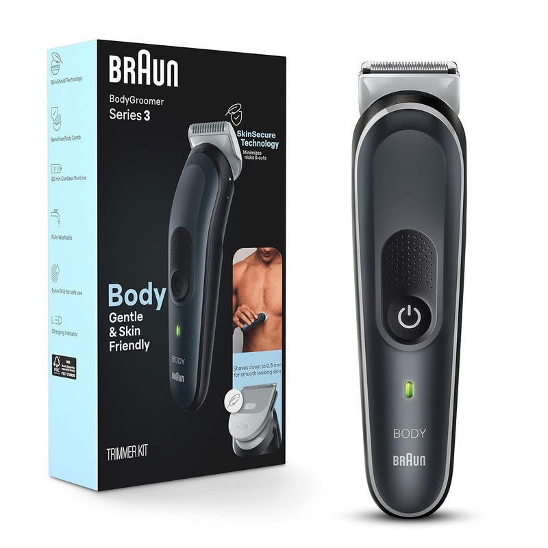 Braun Series 3 Body Groomer Trimmer Kit BG3340, Cordless, Rechargeable + 3 Attachment Combs