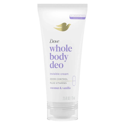 Dove Whole Body Deodorant Invisible Cream, Coconut & Vanilla, 2.5oz -