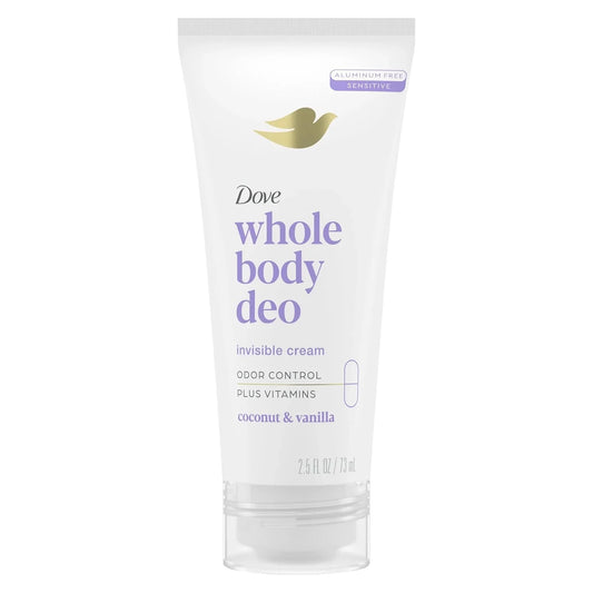 Dove Whole Body Deodorant Invisible Cream, Coconut & Vanilla, 2.5oz -