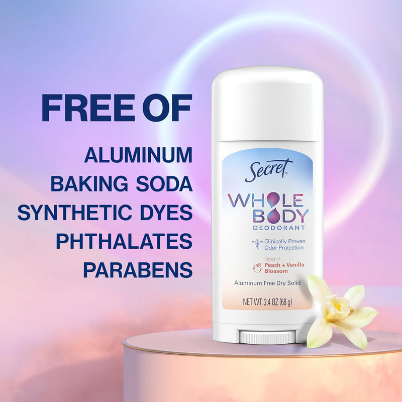 Secret Whole Body Deodorant Travel Size Trial Pack, Peach & Vanilla Blossom, 3 Count