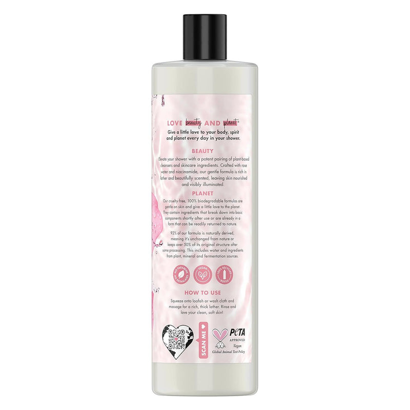 Love Beauty and Planet, Nourish & Illuminate Body Wash, Rose Water & Niacinamide, 20 Oz