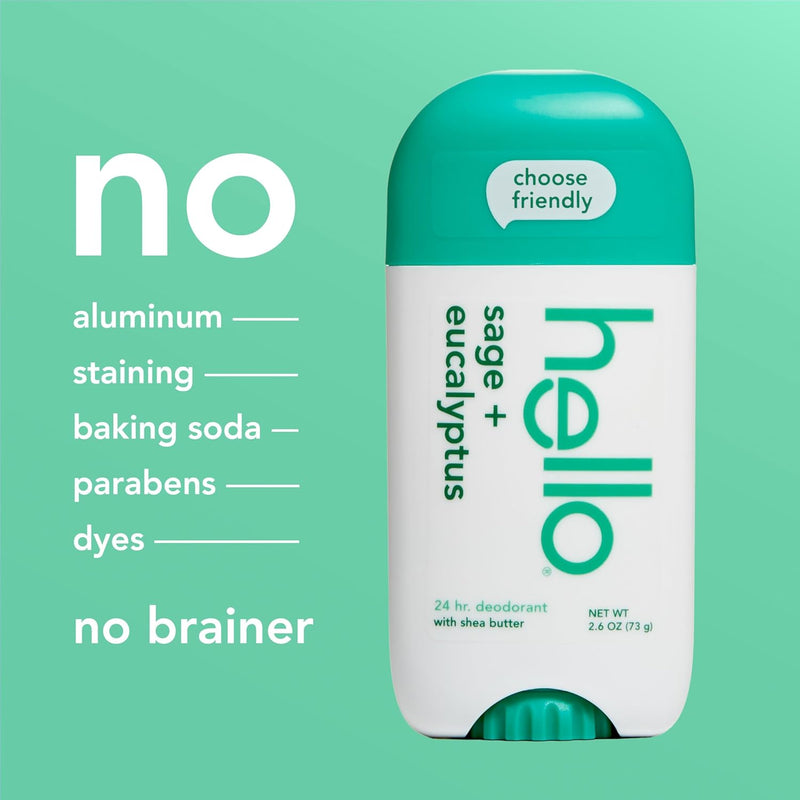 Hello Aluminum-Free Deodorant, Sage + Eucalyptus, 2.6oz