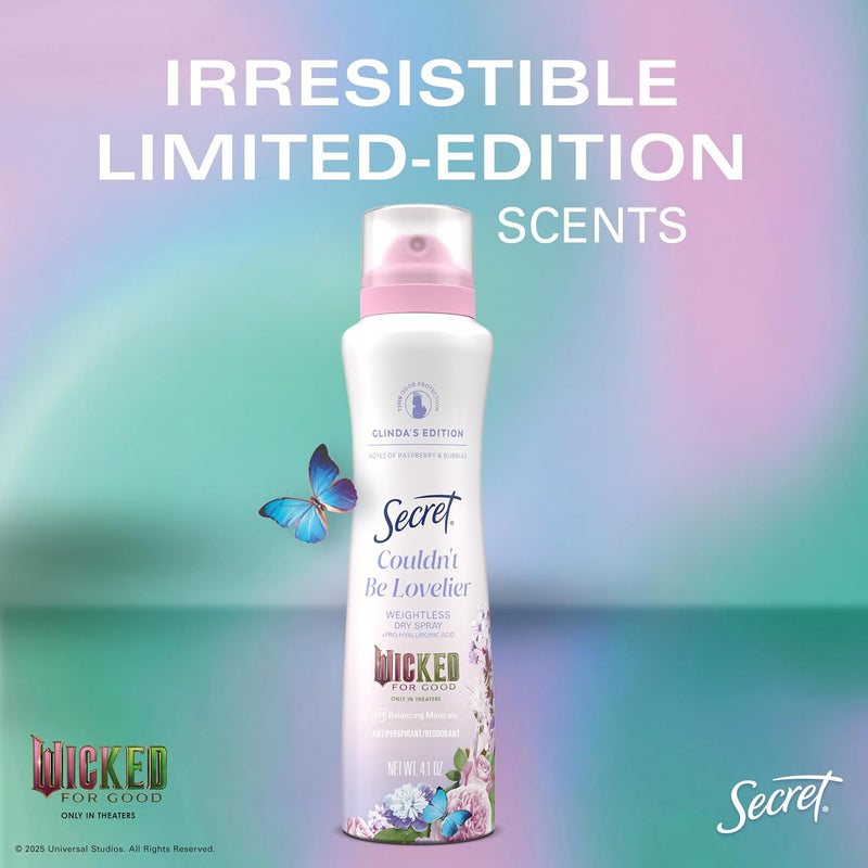 Secret Dry Spray Antiperspirant, Glinda’s Edition Couldn’t Be Lovelier, Raspberry & Bubbles, 4.1 oz