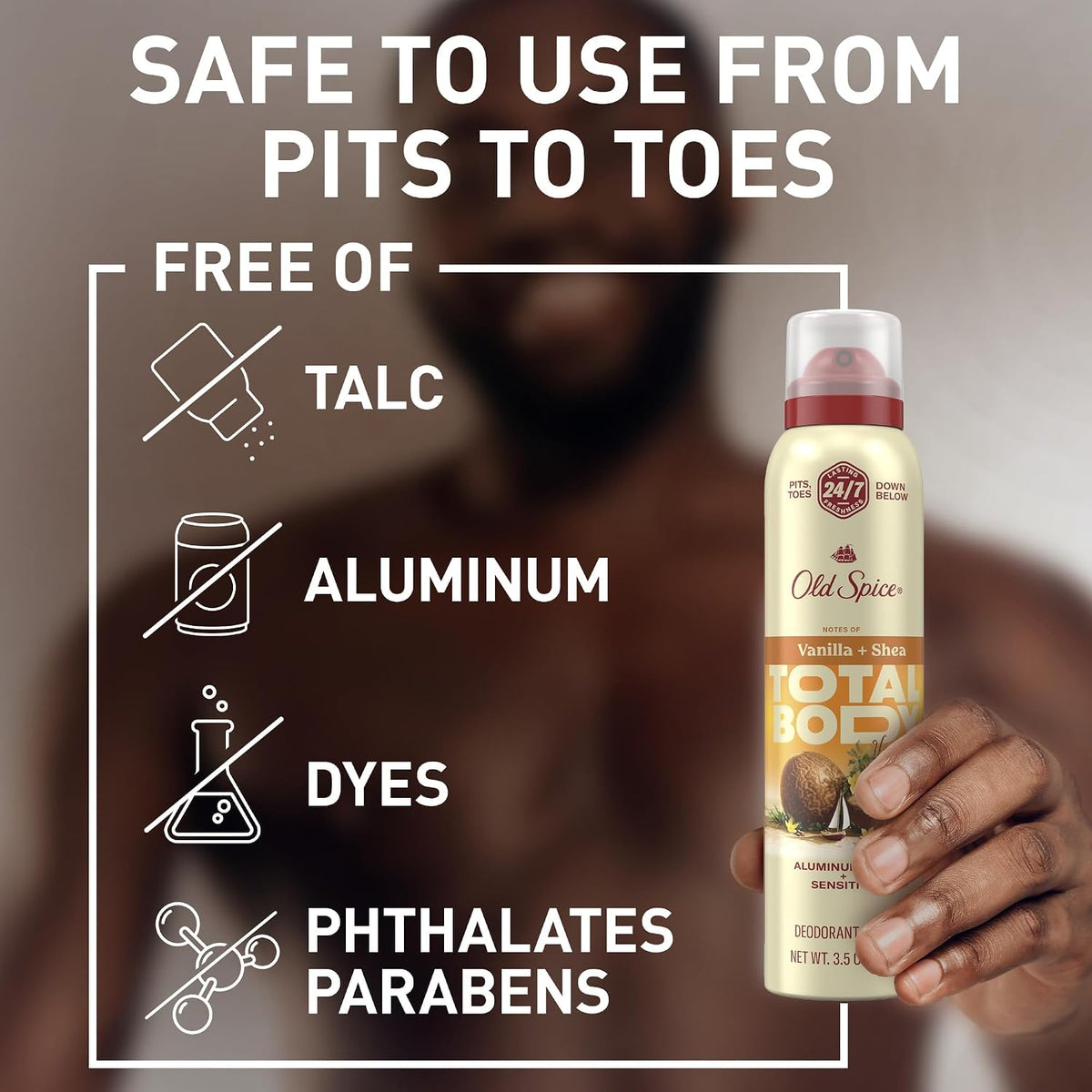 Old Spice Total Body Deodorant Spray, Vanilla & Shea, Travel Size, 1oz, 6-Pack -