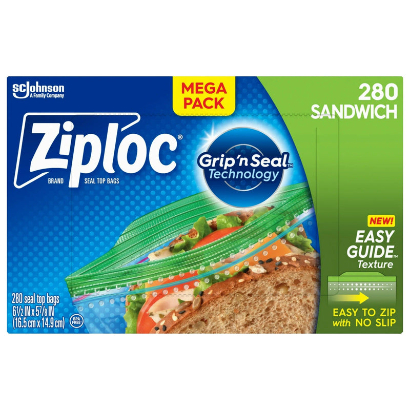 Ziploc Sandwich Bags with EasyGuide Technology, 280 Count ( 7" x 5" )