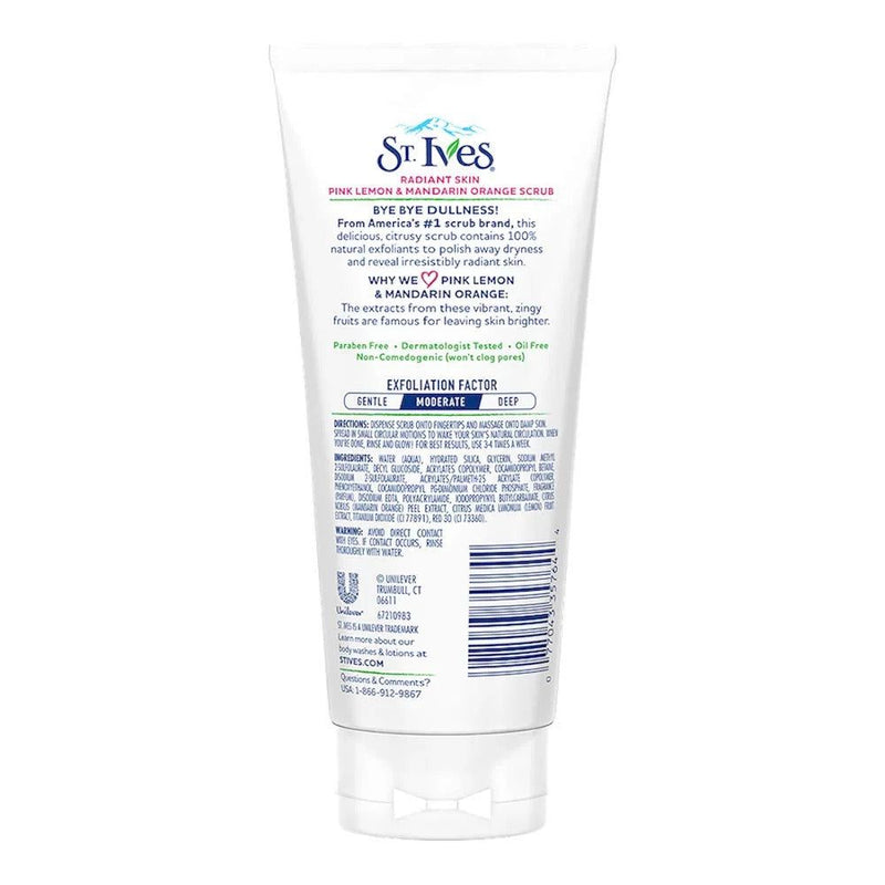 St. Ives Radiant Skin Pink Lemon & Mandarin Orange Scrub, 6 Oz