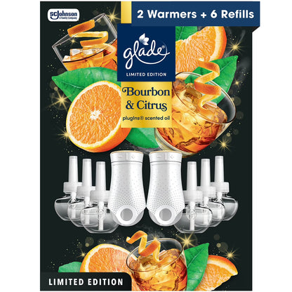Glade PlugIns Scented Oil, Bourbon & Citrus, 2 Warmers + 6 Refills -