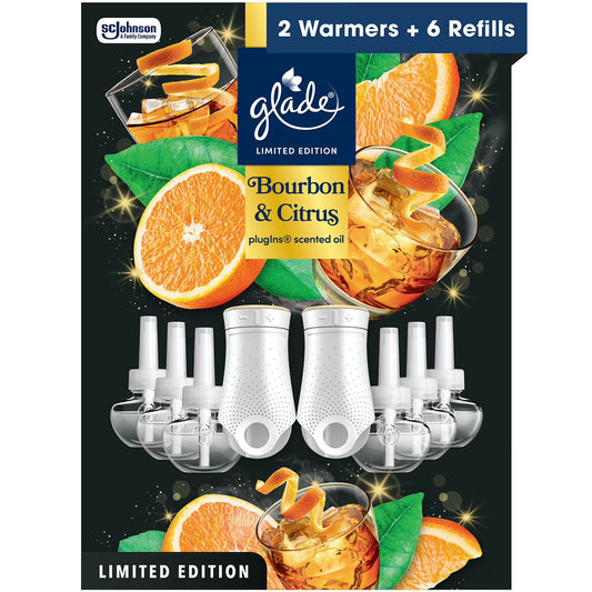 Glade PlugIns Scented Oil, Bourbon & Citrus, 2 Warmers + 6 Refills -