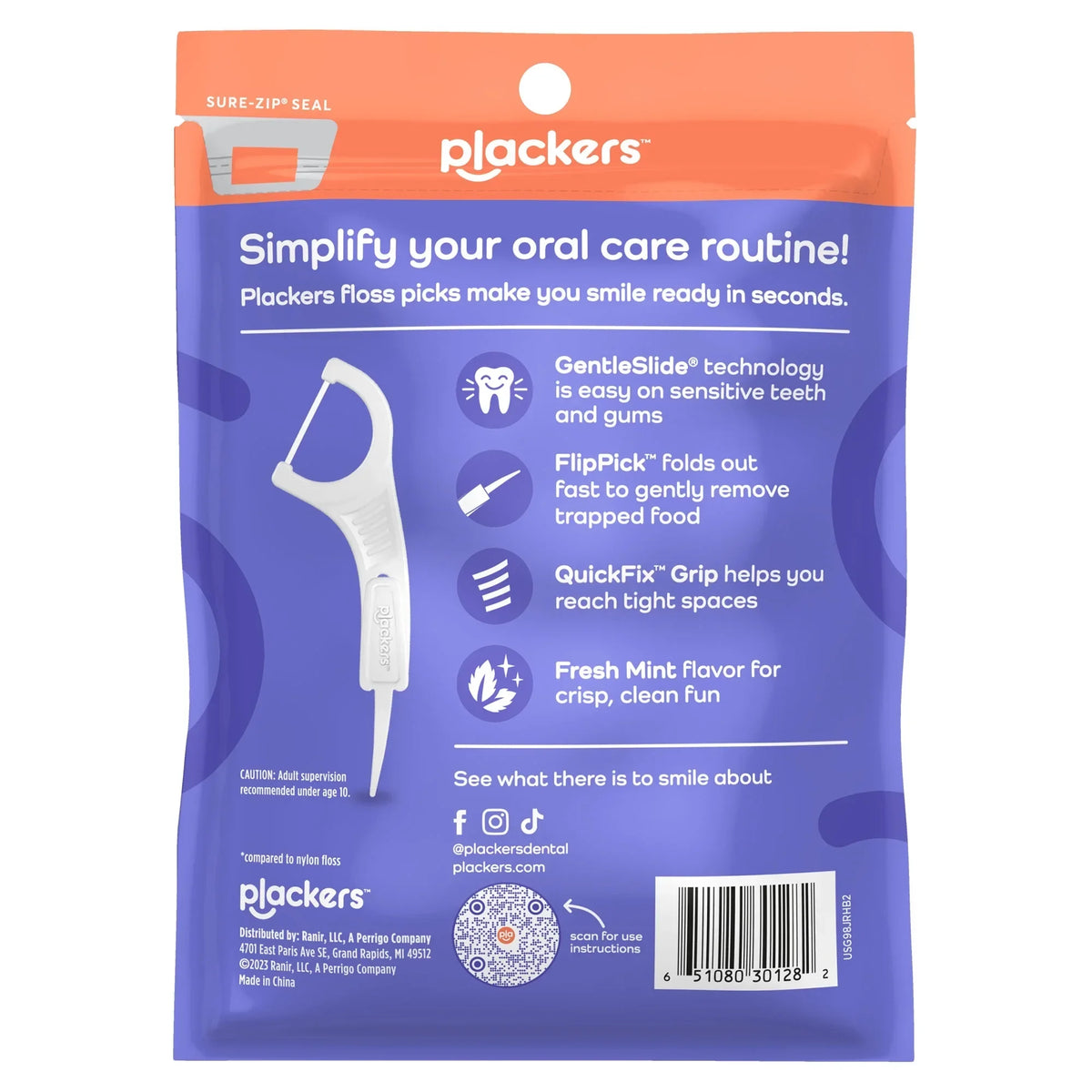 Plackers Gentle Line Floss Picks with Fold-Out FlipPick, Fresh Mint, 75 Count -