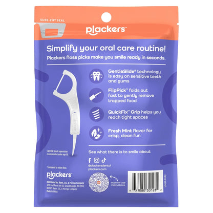 Plackers Gentle Line Floss Picks with Fold-Out FlipPick, Fresh Mint, 75 Count -