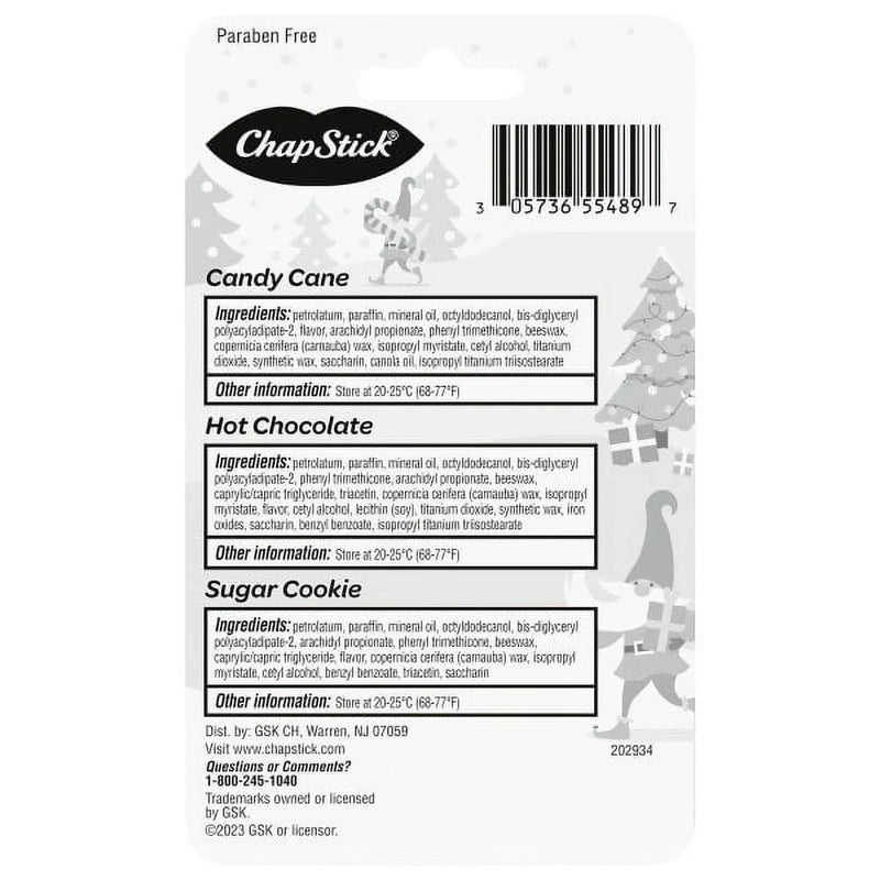 ChapStick Christmas Collection 3 Count Variety Pack: Candy Cane, Hot Chocolate, Sugar Cookie