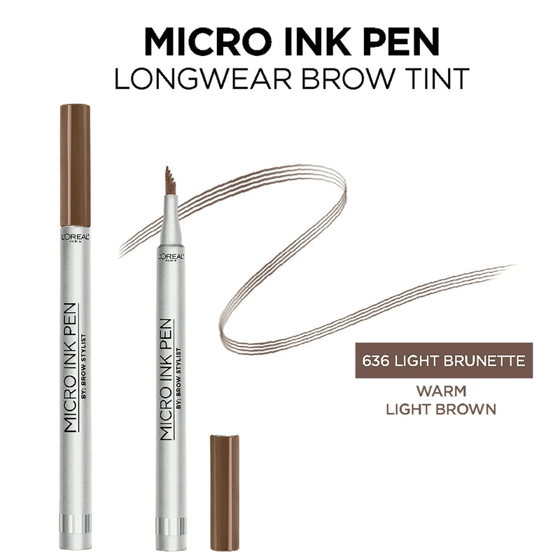L'Oreal Paris Micro Ink Pen by Brow Stylist with Precision Comb Tip, 636 Light Brunette