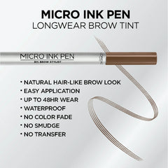 L'Oreal Paris Micro Ink Pen by Brow Stylist with Precision Comb Tip, 636 Light Brunette