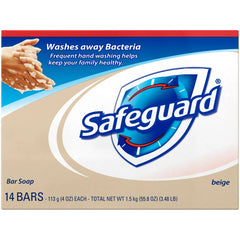 Safeguard Bar Soap, Beige – Washes Away Bacteria, 14 Bars, 4 oz Each
