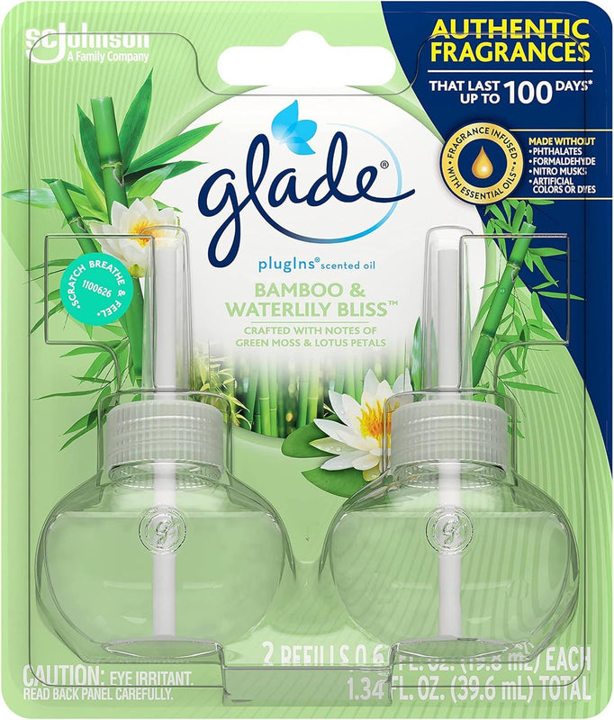 Glade PlugIns Scented Oil Air Freshener Refills, Bamboo & Waterlily Bliss, 0.67 oz, 2 Count