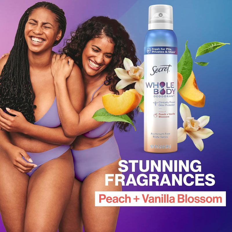 Secret Whole Body Deodorant Travel Size Trial Pack, Peach & Vanilla Blossom, 3 Count