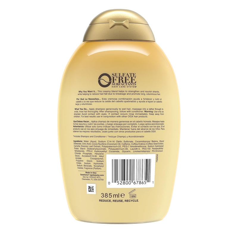 OGX Anti-Hair Fall + Coconut Caffeine Strengthening Shampoo & Conditioner Set, 13 Oz Ea