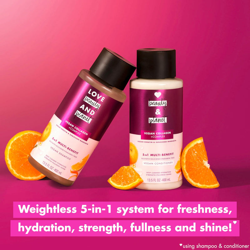 Love Beauty & Planet Shampoo & Conditioner Set, Vegan Keratin & Sun-Kissed Mandarin, 13.5 fl oz Each, 2-Pack