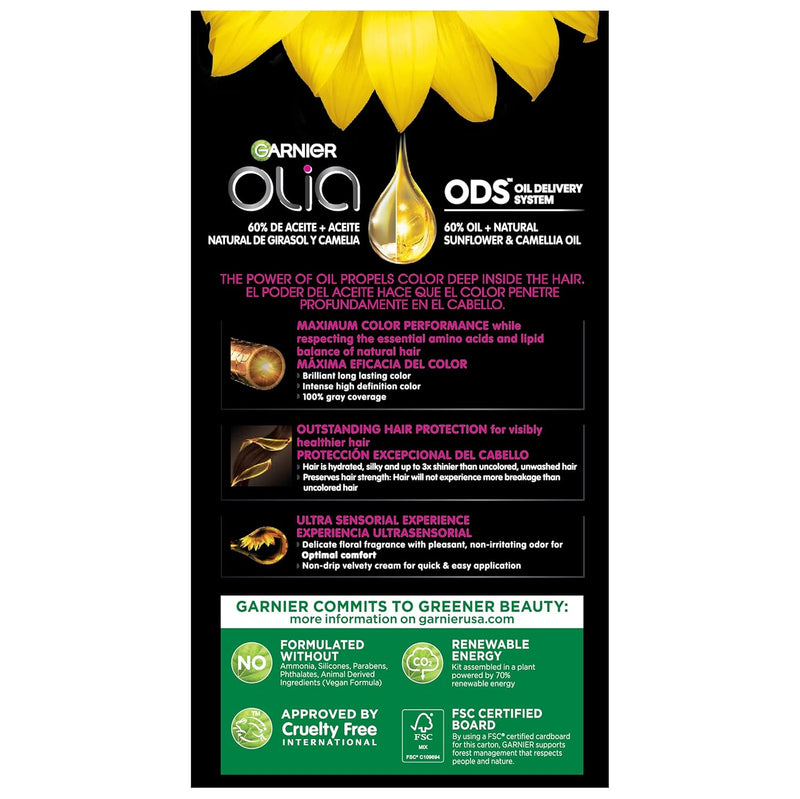 Garnier Olia Oil-Powered Permanent Hair Color, 4.15 Dark Soft Mahogany