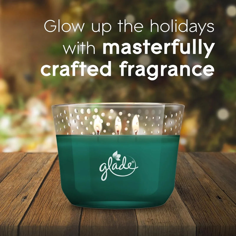Glade LE Essential Oil Infused 3-Wick Candle, Twinkling Pine & Cedar, 6.8 oz
