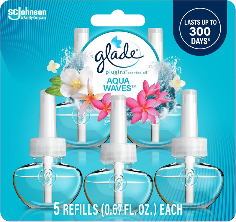 Glade PlugIns Scented Oil Air Freshener Refills, Aqua Waves, 0.67 oz, 5 Count