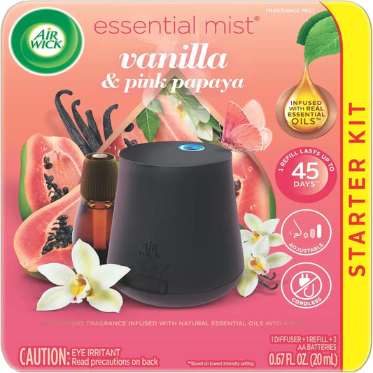 Air Wick Essential Mist Starter Kit, Vanilla & Pink Papaya Scent -