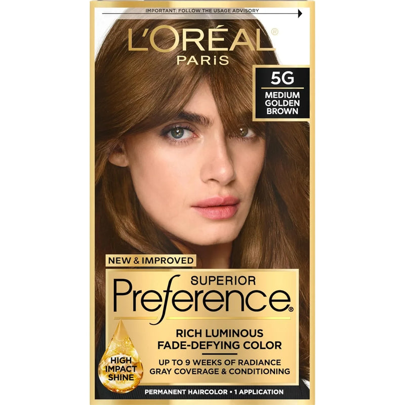 L'Oreal Paris Superior Preference Permanent Hair Color, 5G Medium Golden Brown