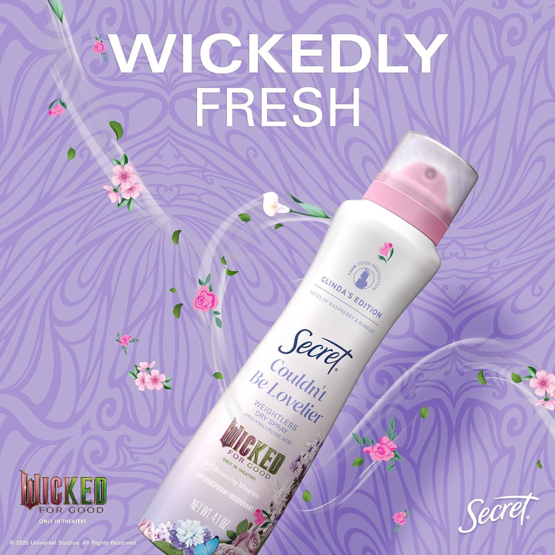 Secret Dry Spray Antiperspirant, Glinda’s Edition Couldn’t Be Lovelier, Raspberry & Bubbles, 4.1 oz
