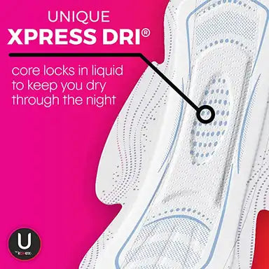 U by Kotex Teen Adolescentes Ultra Thin Pads with Wings, Overnight, 24 Count
