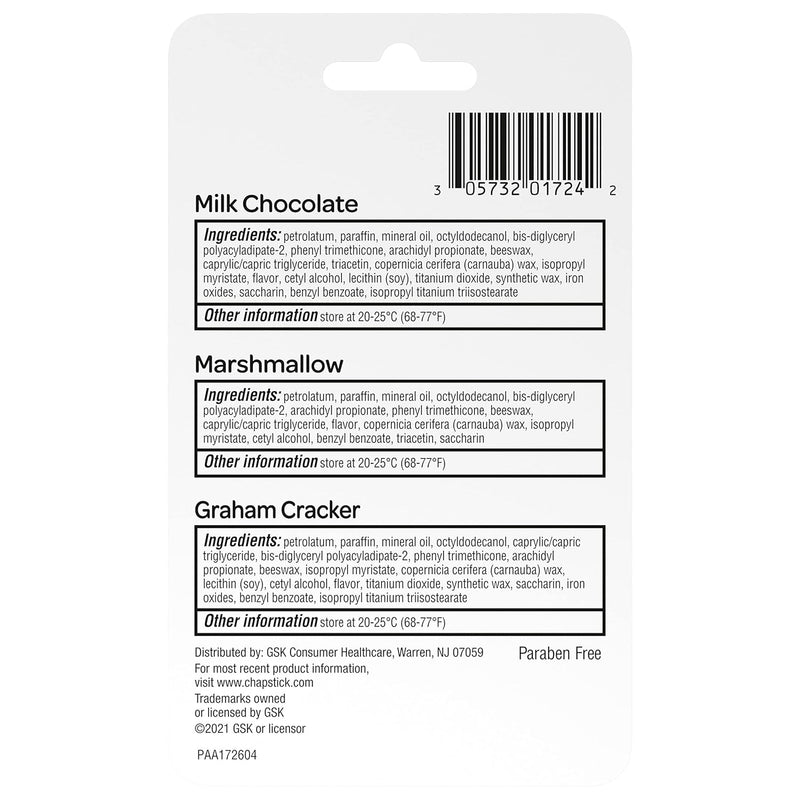 ChapStick S'Mores Collection 3 Count Variety Pack: Milk Chocolate, Marshmallow, Graham Cracker