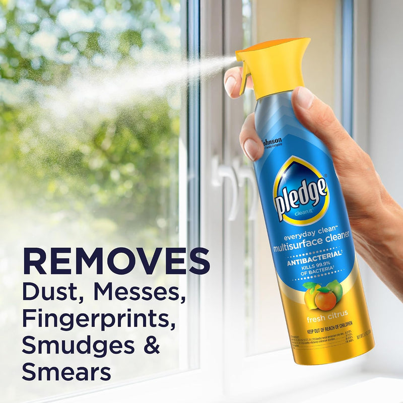 Pledge Antibacterial Multisurface Cleaner Spray, Fresh Citrus, 9.7 oz