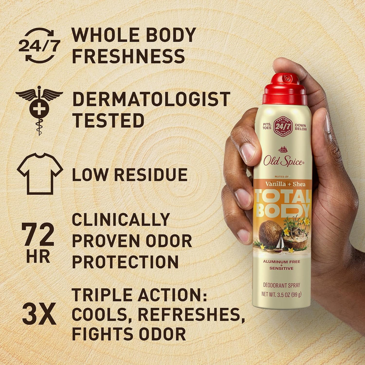 Old Spice Total Body Deodorant Spray, Vanilla & Shea, Travel Size, 1oz, 6-Pack -