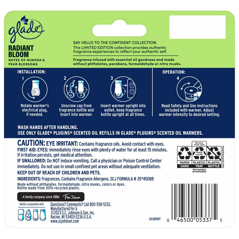 Glade PlugIns Scented Oil Air Freshener Refills, Radiant Bloom, 0.67 oz, 5 Count