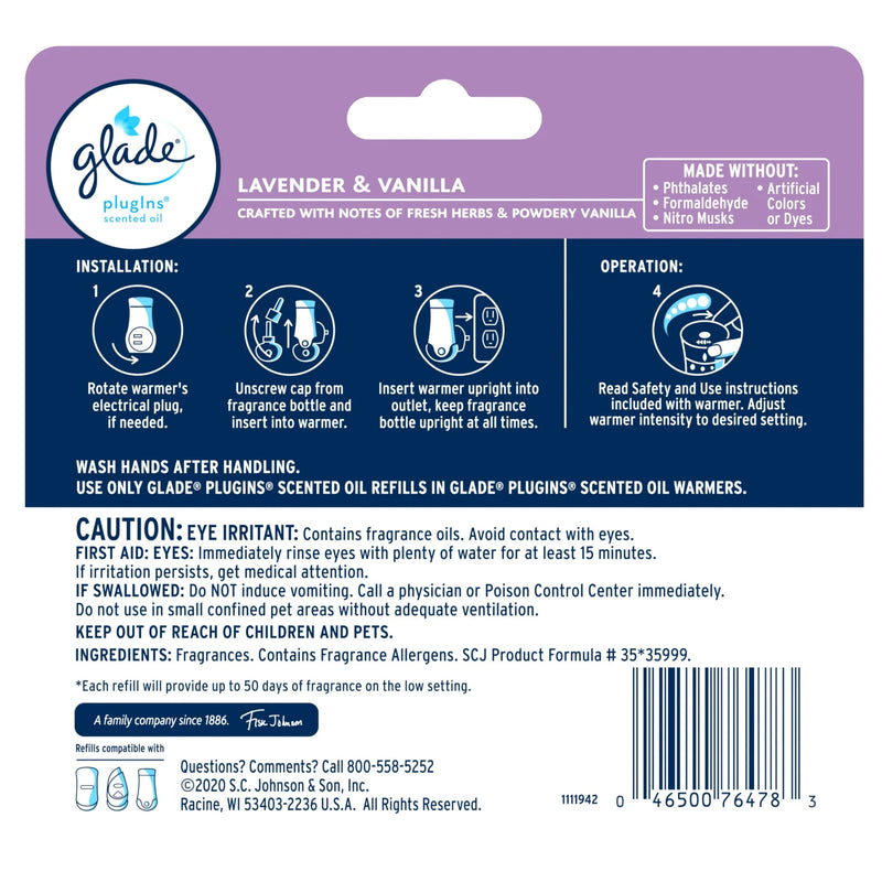 Glade PlugIns Scented Oil Refills, Lavender & Vanilla, 3 Count