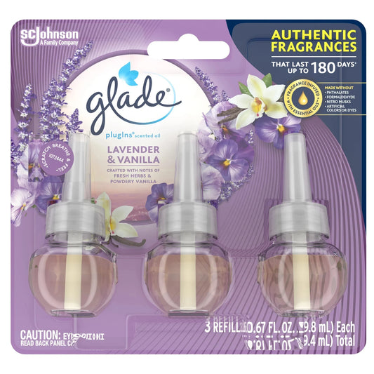 Glade PlugIns Scented Oil Refills, Lavender & Vanilla, 3 Count -