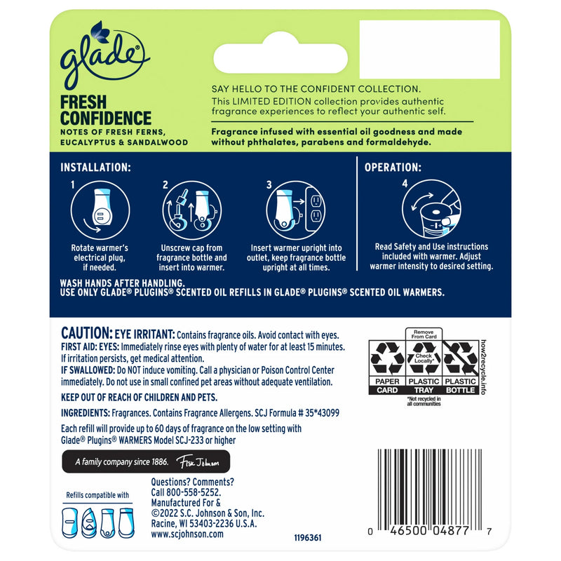 Glade PlugIns Scented Oil Air Freshener Refills, Fresh Confidence, 0.67 oz, 2 Count