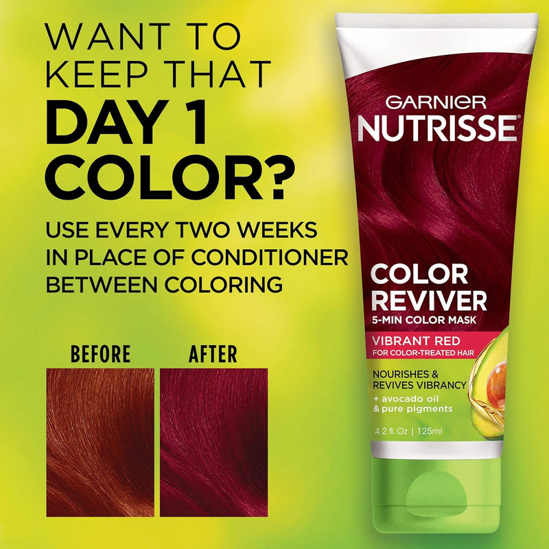 Garnier Nutrisse Color Reviver 5 Minute Color Hair Mask, Vibrant Red, 4.2 Oz