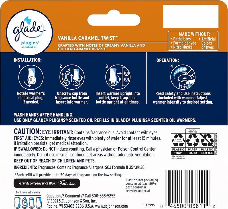 Glade PlugIns Scented Oil Refills, Vanilla Caramel Twist, 0.67oz, 5 Count