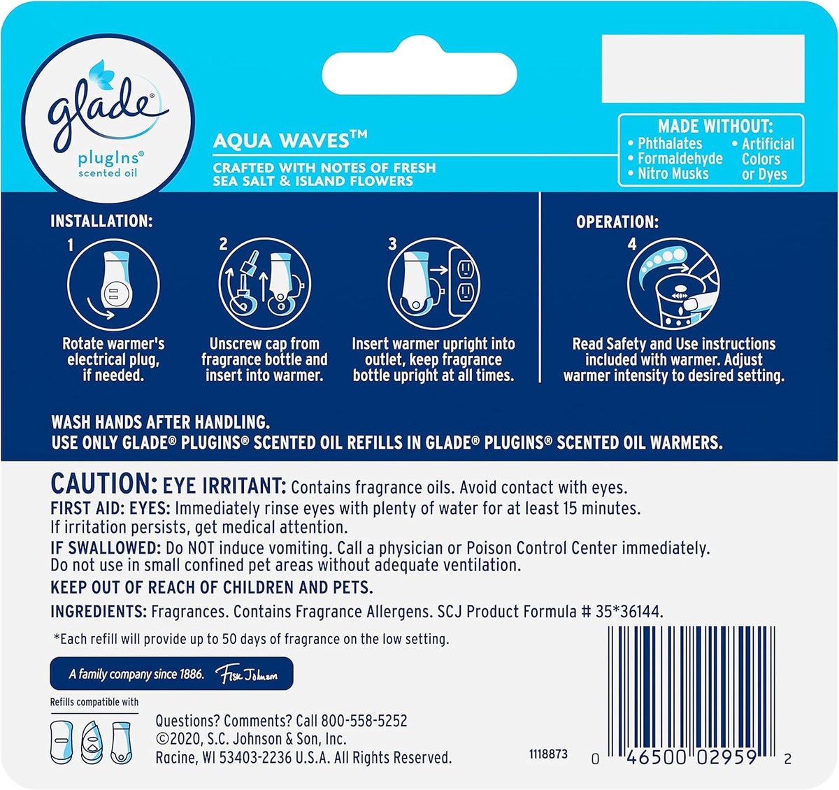 Glade PlugIns Scented Oil Refills, Aqua Waves, 5 Count -