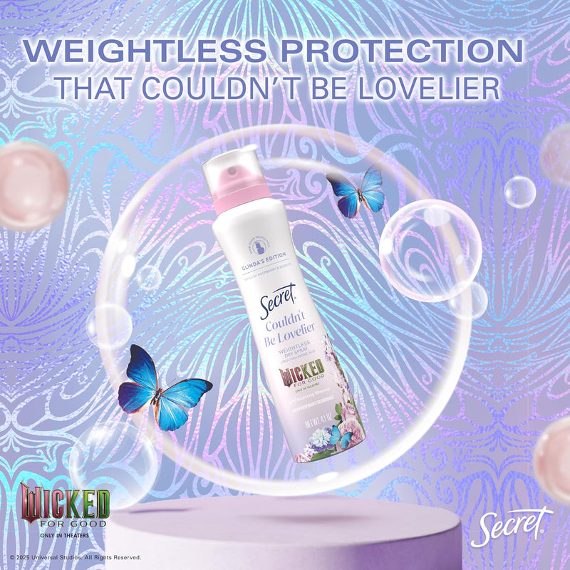Secret Dry Spray Antiperspirant, Glinda’s Edition Couldn’t Be Lovelier, Raspberry & Bubbles, 4.1 oz